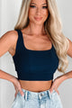 Power Lifting Ribbed Square Neck Sports Bra Top (Navy) - NanaMacs