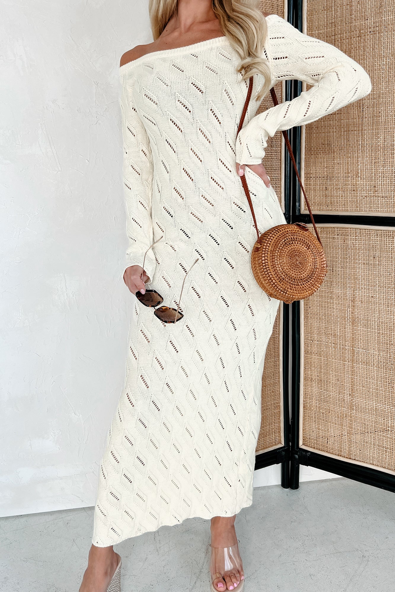 Women's Successfully Stylish Off The Shoulder Sweater Maxi Dress in Cream - Size M Women's Successfully Stylish Off The Shoulder Sweater Maxi Dress in Cream - Size M