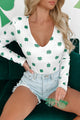 Lucky Coincidences Long Sleeve Shamrock Print Bodysuit (White/Green) - NanaMacs