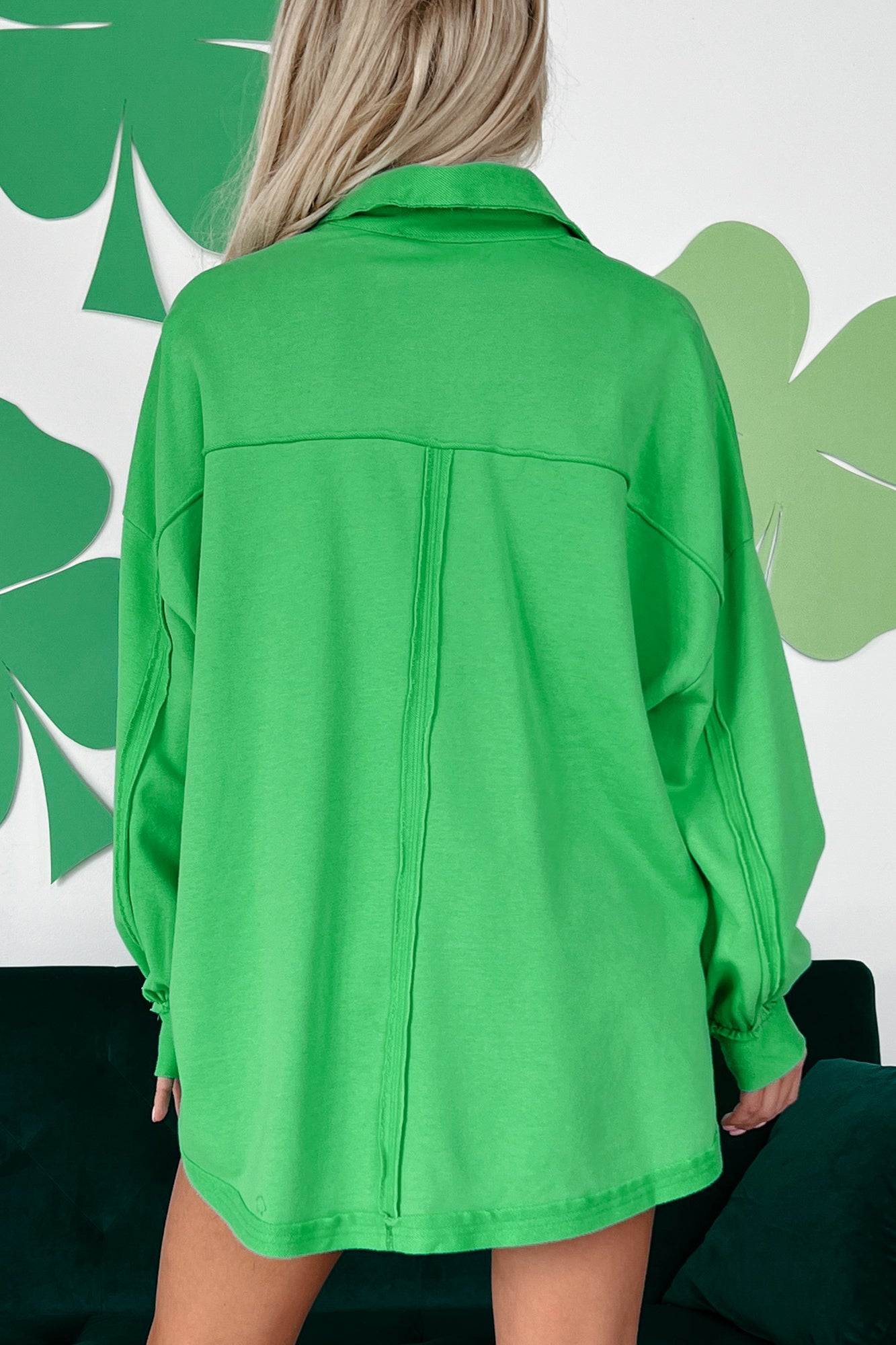 Triona Oversized Long Sleeve Collared Shirt (Apple Green) · NanaMacs