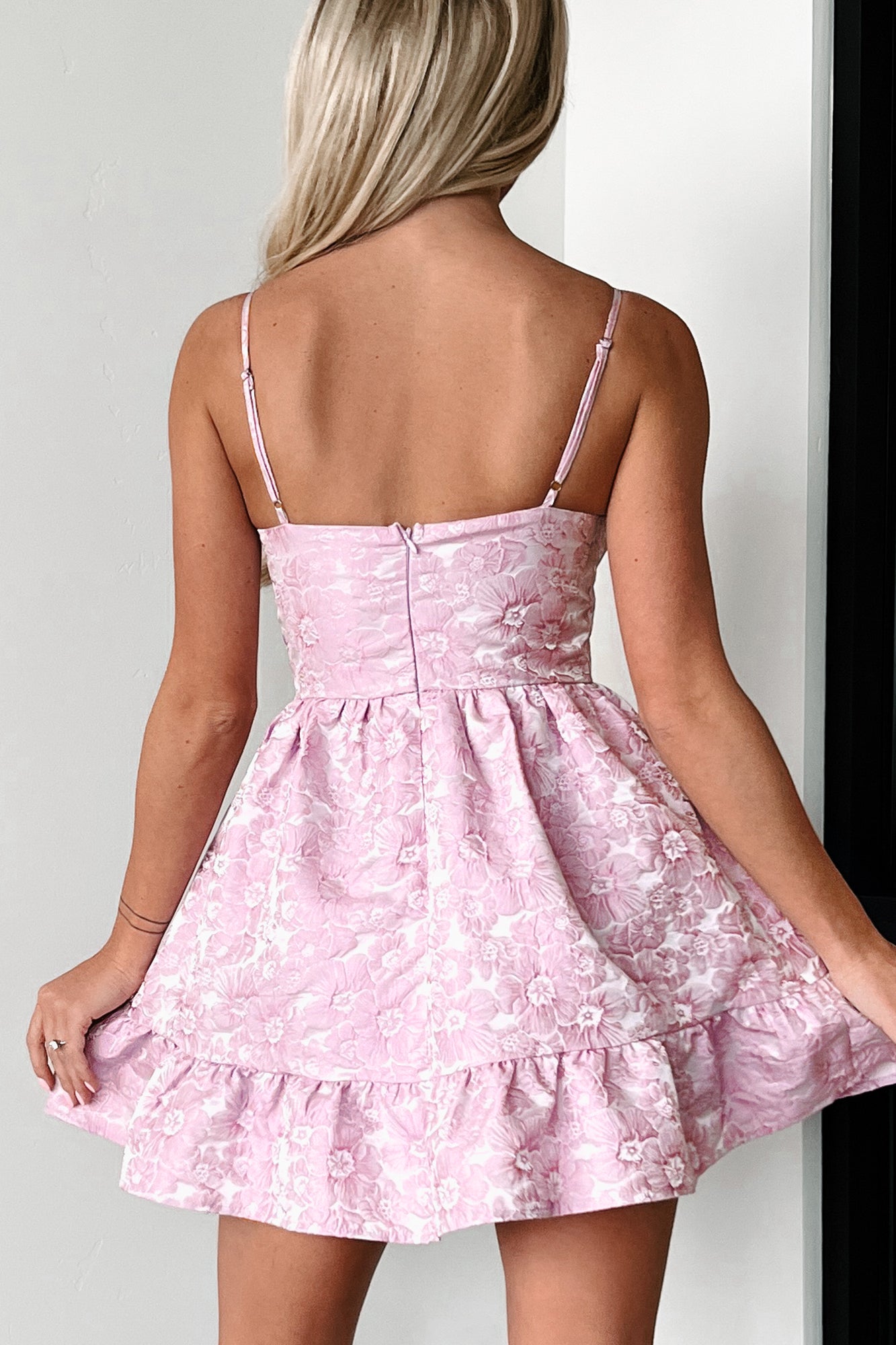 Darling & Dainty Jacquard Floral Mini Dress (Fondant Pink) - NanaMacs