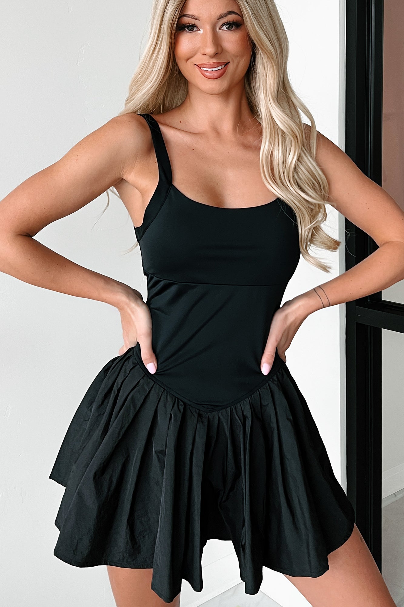 Crushing The Competition Pleated Shorts-Lined Active Dress (Black) - NanaMacs
