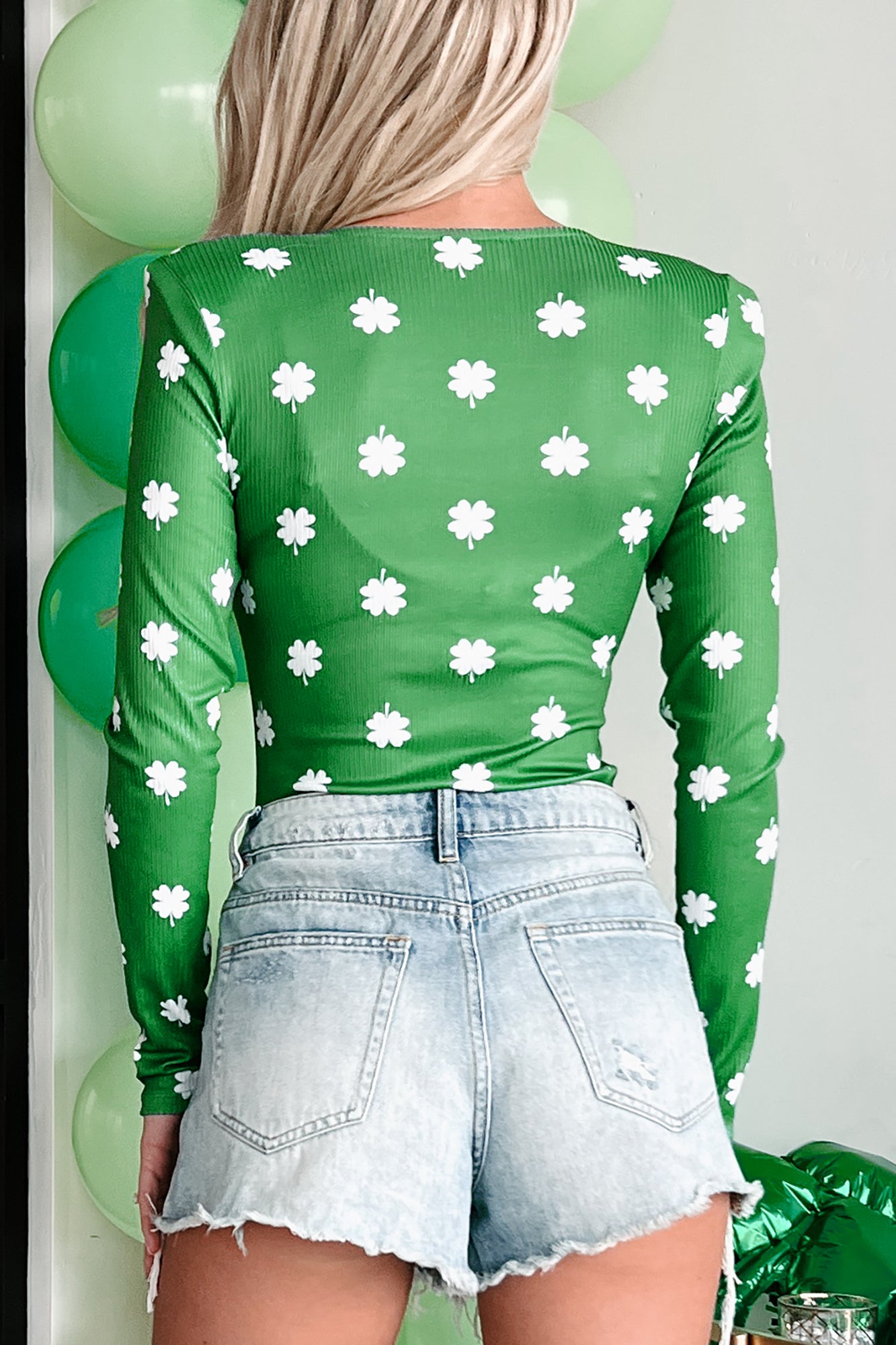 Lucky Coincidences Long Sleeve Shamrock Print Bodysuit (White/Green) ·  NanaMacs