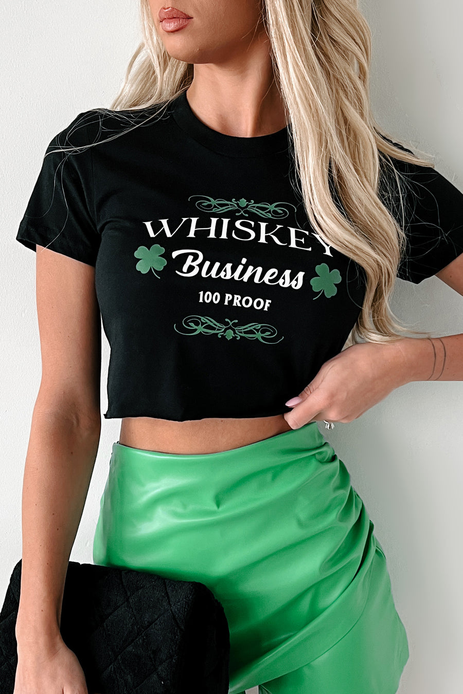 "Whiskey Business" Raw Hem Graphic Crop Tee (Black) - Print On Demand - NanaMacs