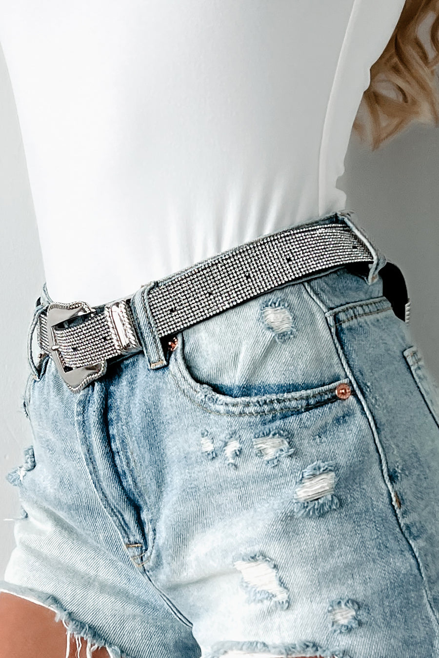 Bling Factor Rhinestone Studded Belt (Silver) - NanaMacs
