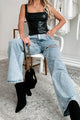 Ships By 5/20 Blowing Your Mind Slit-Front Wide Leg Rhinestone Jeans (Light Wash) - NanaMacs