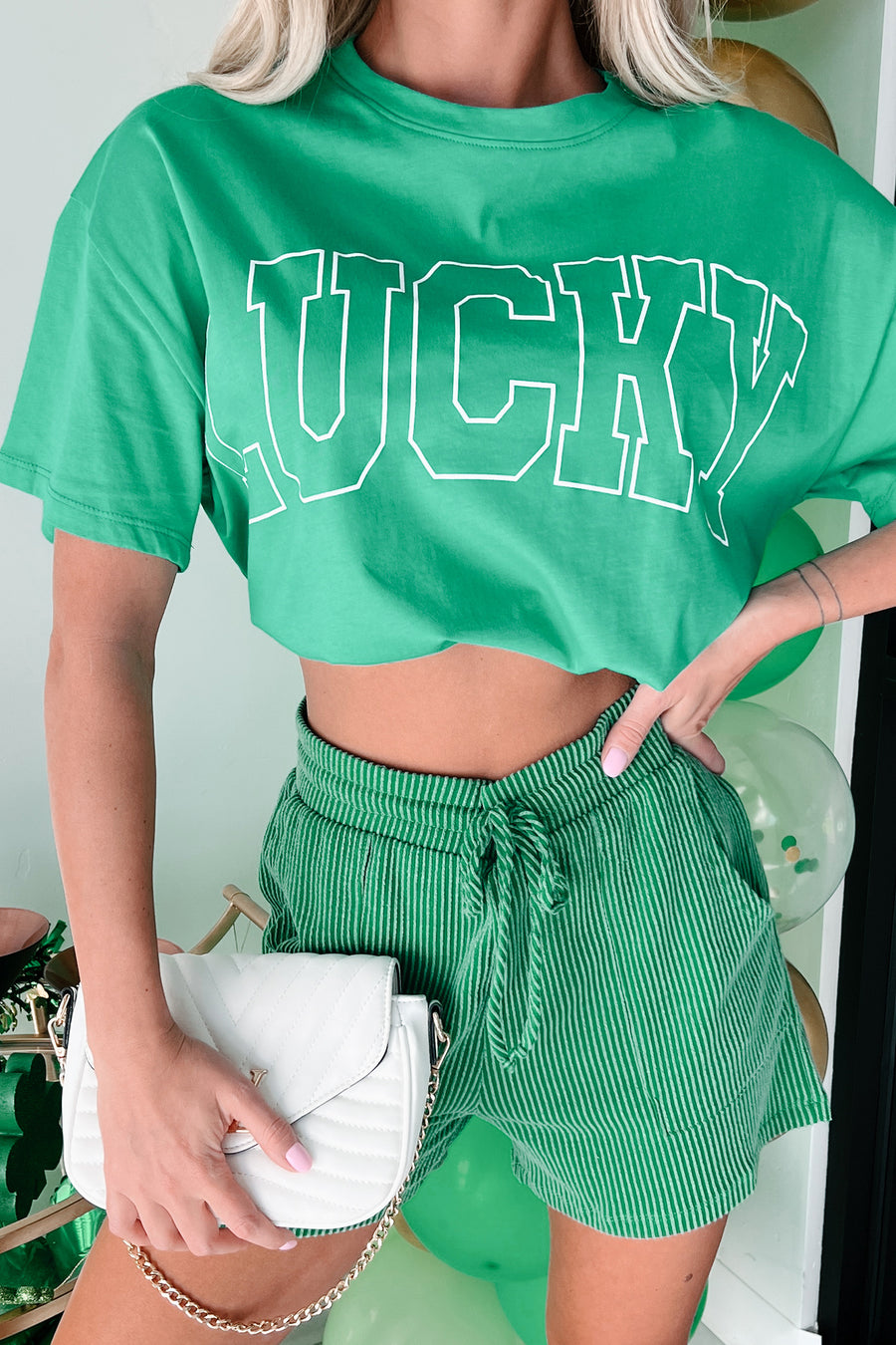 Casually Lucky Oversized Graphic T-Shirt (Kelly Green) - NanaMacs