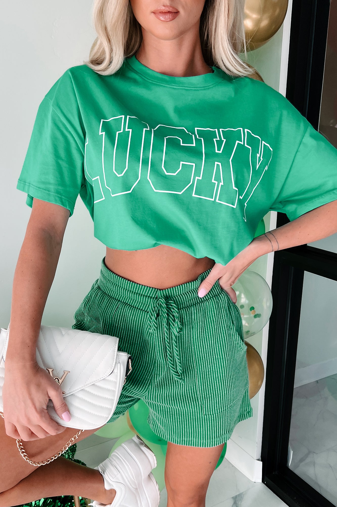 Casually Lucky Oversized Graphic T-Shirt (Kelly Green) - NanaMacs
