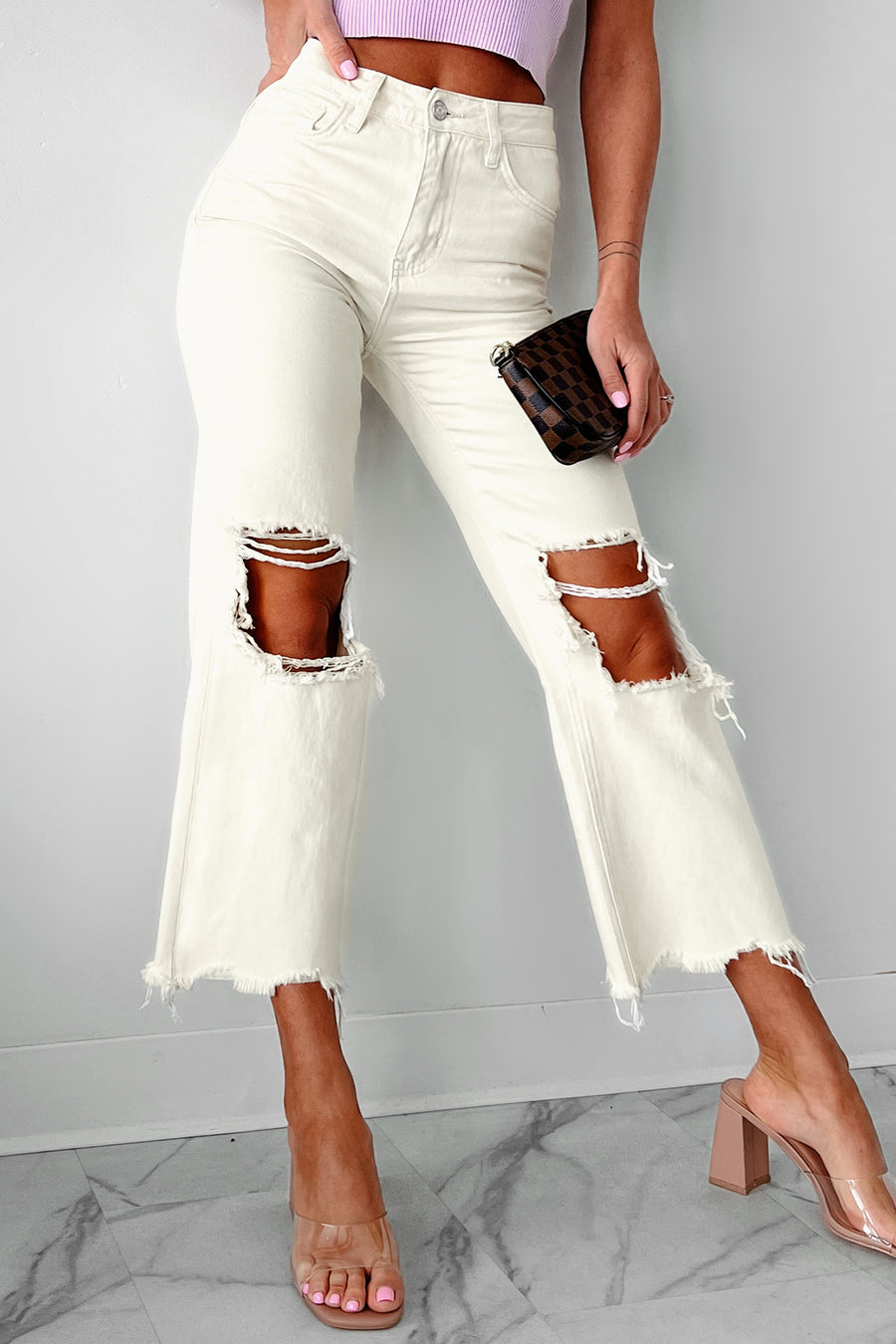 Lysandra High Rise Crop Straight Leg Vervet Jeans (Ivory) - NanaMacs