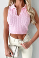 Young At Heart Cable Knit Crop Top (Pale Pink) - NanaMacs
