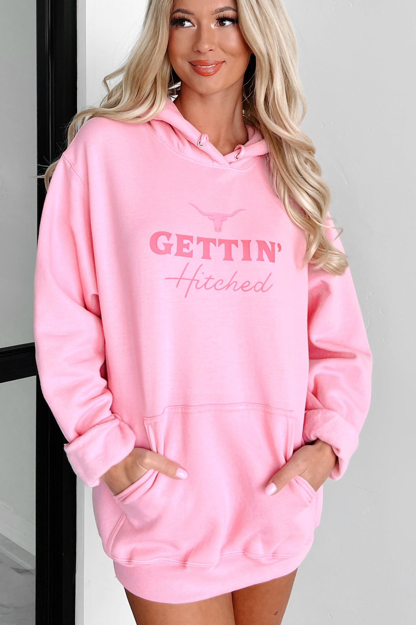 "Gettin' Hitched" Graphic Hoodie (Candy Pink) - Print On Demand - NanaMacs