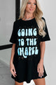 "Going To The Chapel" Oversized Metallic Graphic T-Shirt Dress (Black) - Print On Demand - NanaMacs