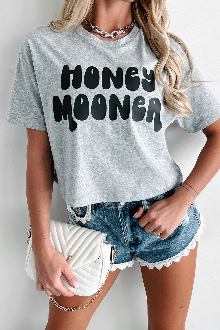 "Honeymooner" Graphic Crop Tee (Athletic Heather) - Print On Demand - NanaMacs