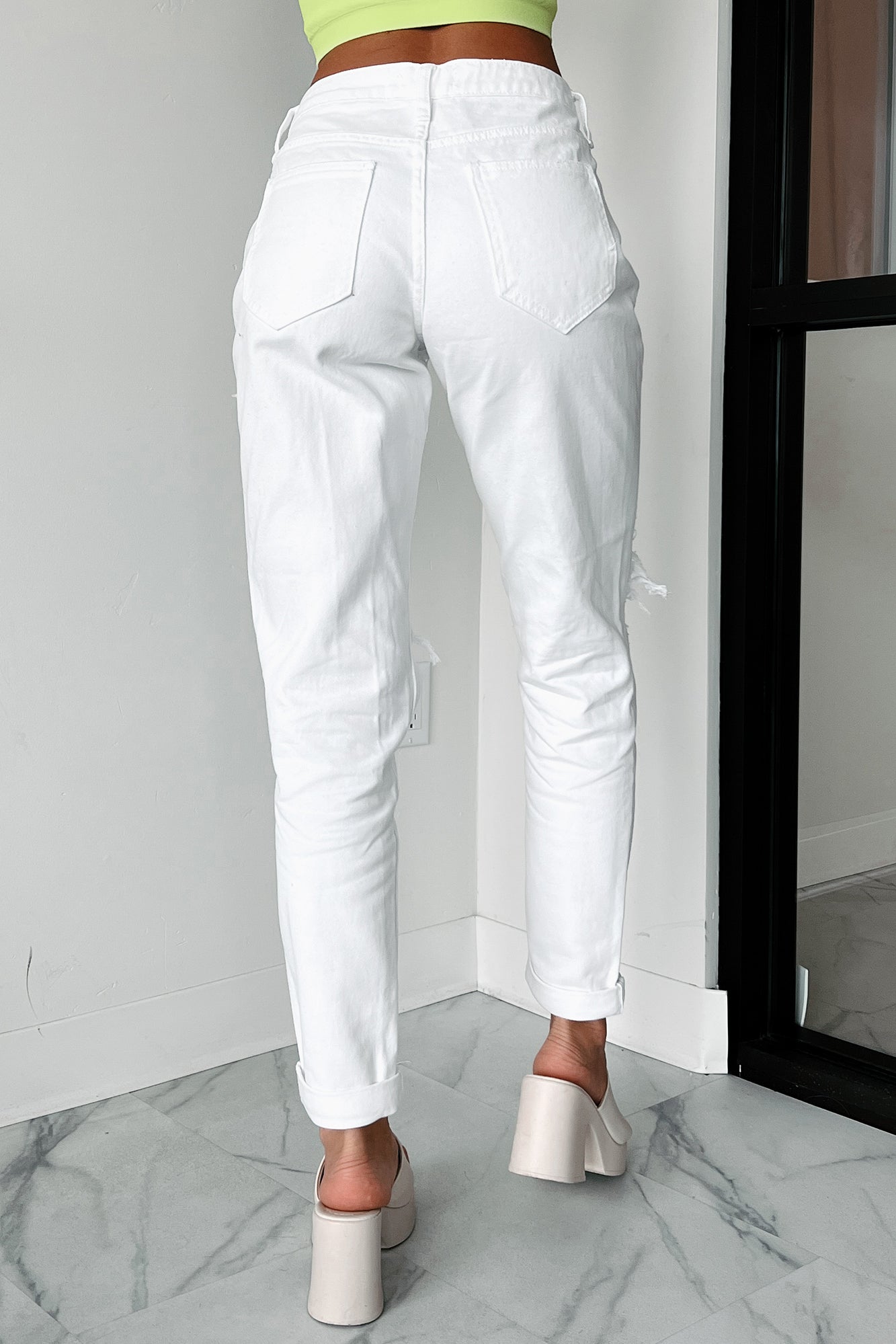Sylvie High Rise Distressed Boyfriend Jeans (White) - NanaMacs