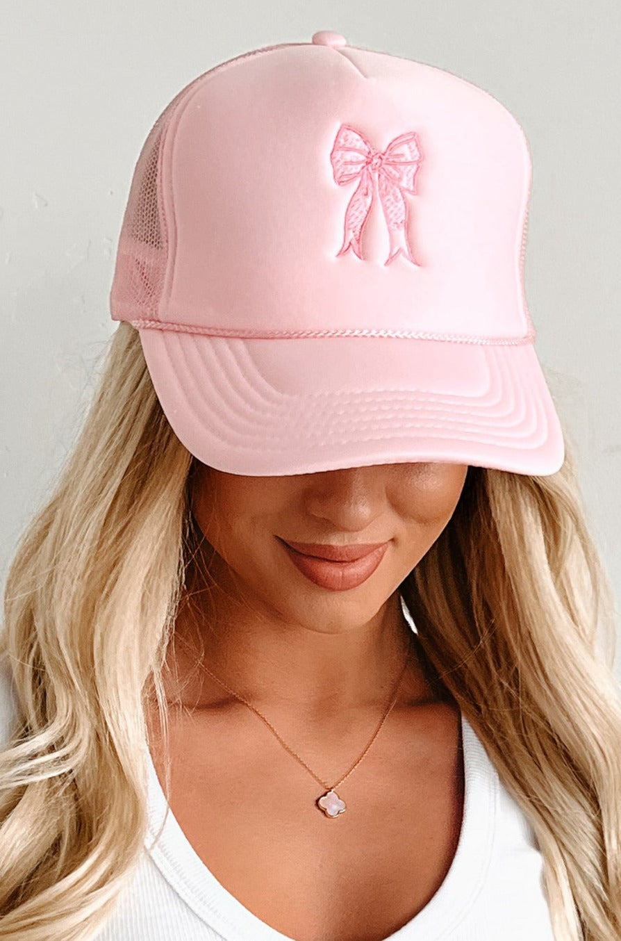 Cap-tivating Creations Bow Embroidered Trucker Hat (Pink) - NanaMacs