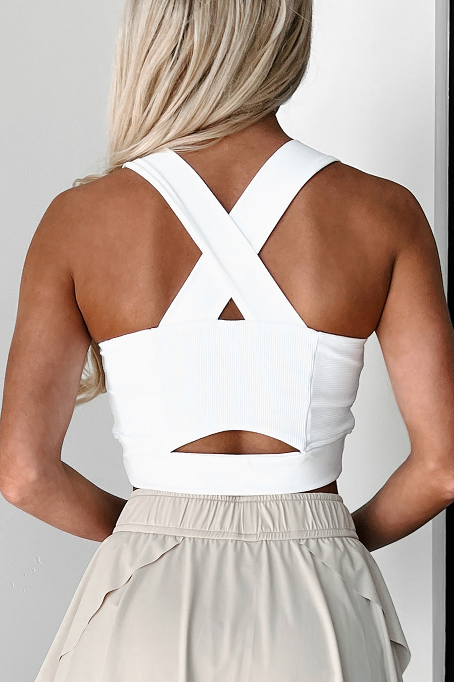 Passion For Winning Cut-Out Ribbed Active Crop Top (White) - NanaMacs