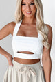 Passion For Winning Cut-Out Ribbed Active Crop Top (White) - NanaMacs