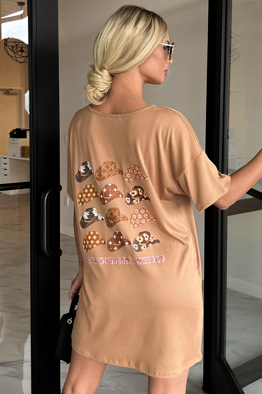 No Bull Here Ribbed Double-Sided Graphic Dress (Warm Caramel) - Print On Demand - NanaMacs