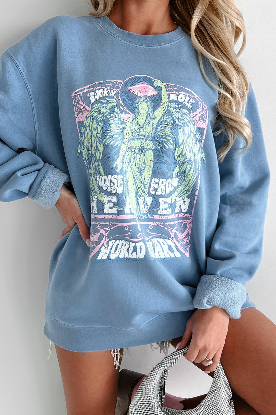 "Noise From Heaven" Graphic Crewneck (Light Blue) - Print On Demand