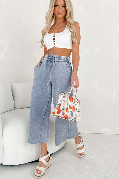 Arvin Acid Wash Cropped Palazzo Sweatpants (Marlin Blue) - NanaMacs