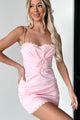 Romantic Beginnings Ruched Lace Trim Mini Dress (Pink) - NanaMacs