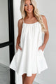 Lasting Words Tie-Strap Babydoll Mini Dress (Off White) - NanaMacs