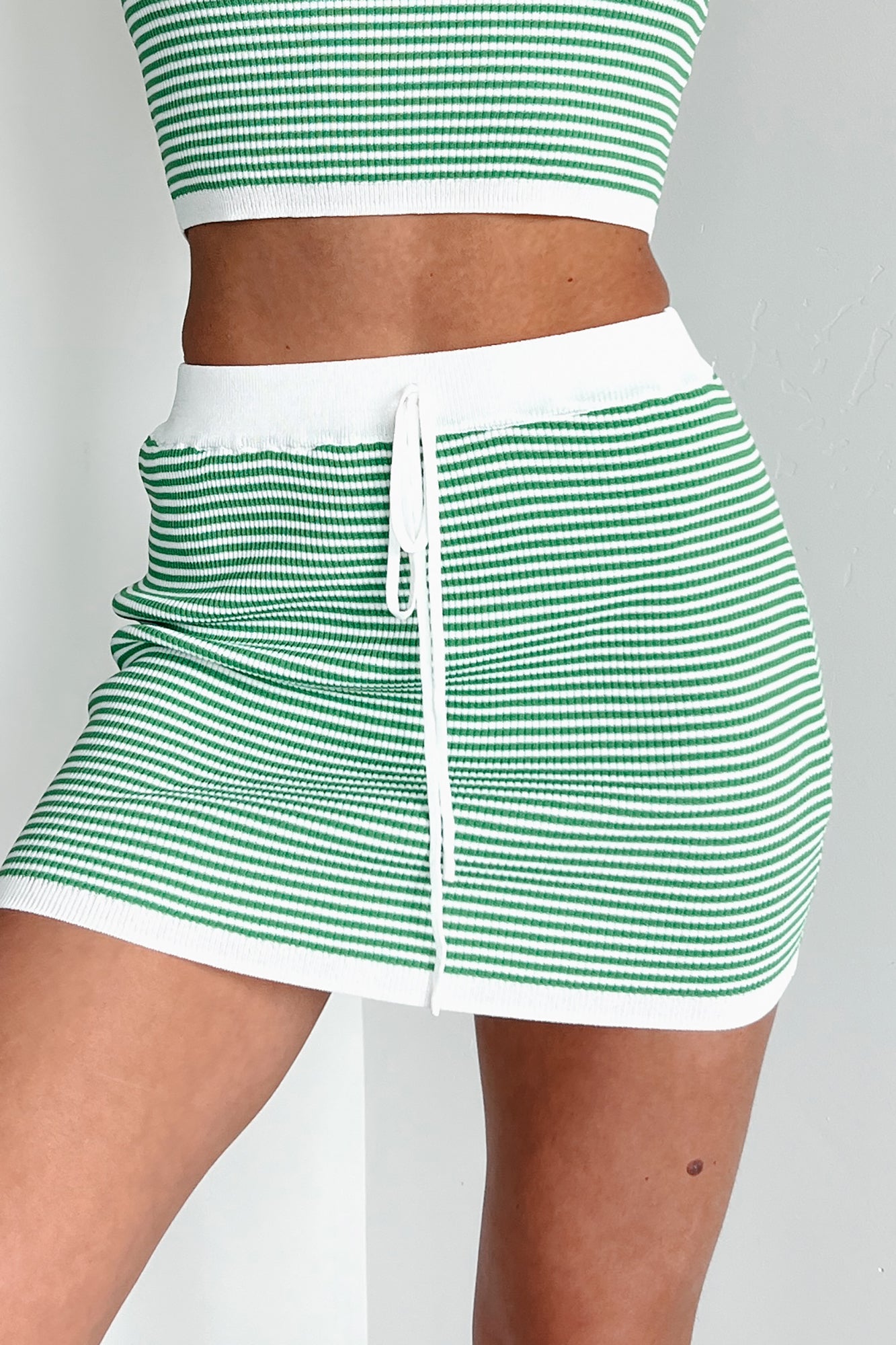 Sorry Can't Hear You Striped Mini Skirt (Green) - NanaMacs