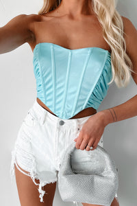 Life Worth Living Strapless Ruched Corset Top (Aqua) - NanaMacs