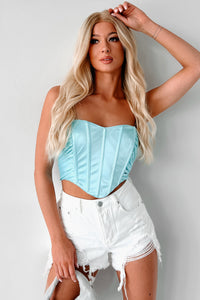 Life Worth Living Strapless Ruched Corset Top (Aqua) - NanaMacs