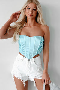 Life Worth Living Strapless Ruched Corset Top (Aqua) - NanaMacs