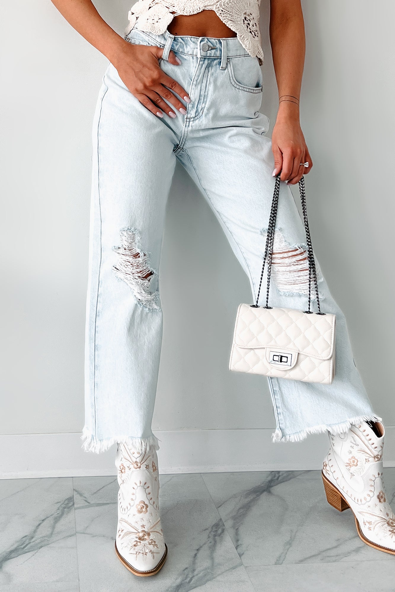 DOORBUSTER Anthony High Rise Distressed Sneak Peek Crop Jeans (Light Acid) - NanaMacs