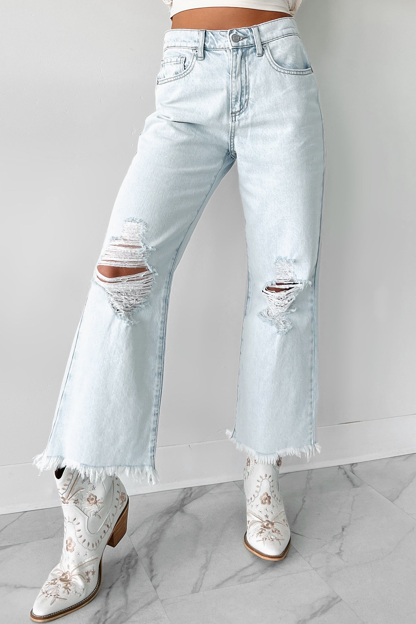 DOORBUSTER Anthony High Rise Distressed Sneak Peek Crop Jeans (Light Acid) - NanaMacs