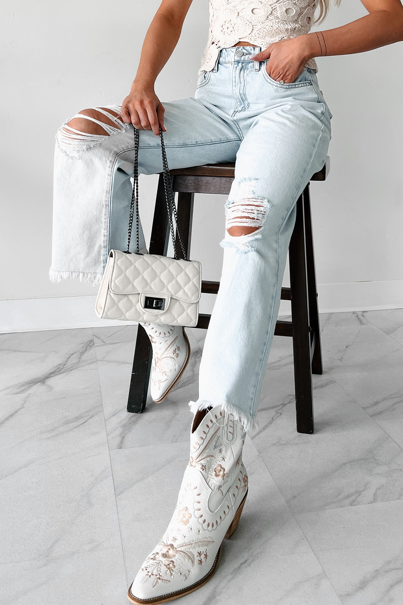 DOORBUSTER Anthony High Rise Distressed Sneak Peek Crop Jeans (Light Acid) - NanaMacs