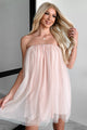 In A Dreamland Rhinestone Tulle Mini Dress (Blush) - NanaMacs