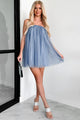 In A Dreamland Rhinestone Tulle Mini Dress (Slate Blue) - NanaMacs