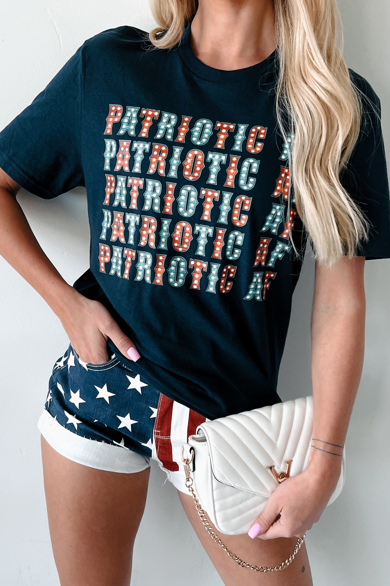 "Patriotic AF" Graphic T-Shirt (Navy) - Print On Demand - NanaMacs