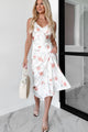 Endlessly Sophisticated Floral Midi Dress (Ivory/Coral) - NanaMacs