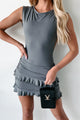 Make An Exception Backless Ruffle Mini Dress (Slate) - NanaMacs