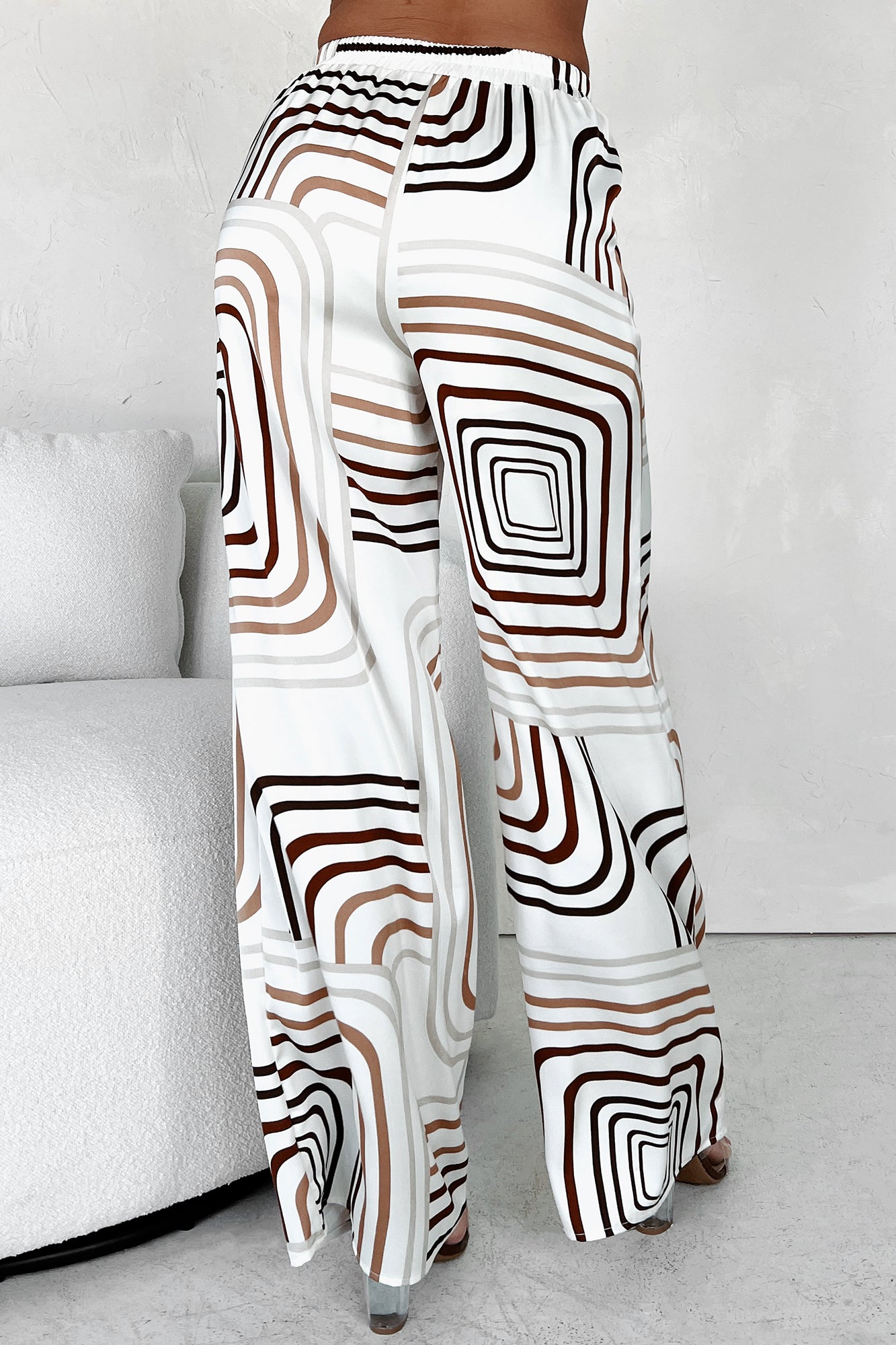 Appreciate The Aesthetic Satin Geometric Print Pants (Brown Multi) - NanaMacs