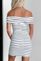 Seaside Memory Striped Off The Shoulder Mini Dress (White/Navy) - NanaMacs