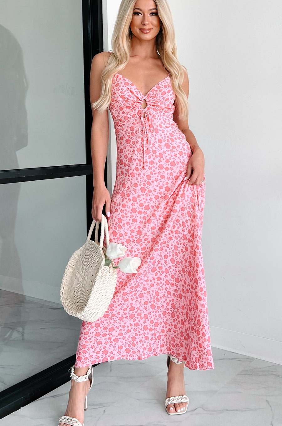 Charismatic Appeal Tie-Front Floral Maxi Dress (Pink Multi) - NanaMacs