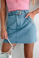 Lost In The Music Rhinestone Trim Belted Denim Skirt (Light Denim) - NanaMacs