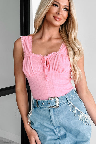 Love Galore Lace Trim Tank Top (Pink) - NanaMacs