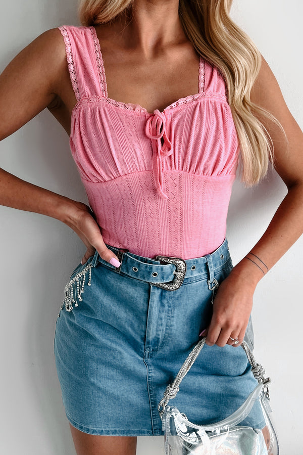 Love Galore Lace Trim Tank Top (Pink) - NanaMacs
