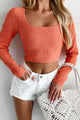 Exceptional Simplicity Square Neck Long Sleeve Crop Top (Salmon) - NanaMacs