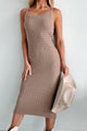 Seaside Retreat Sweater Knit Midi Dress (Tan) - NanaMacs