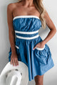 Making Life Great Strapless Mini Dress (Blue/White) - NanaMacs