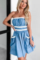 Making Life Great Strapless Mini Dress (Blue/White) - NanaMacs
