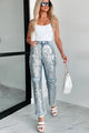 Dazzled High Rise Sequin Straight Leg Jeans (Silver/Light Wash) - NanaMacs