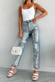 Dazzled High Rise Sequin Straight Leg Jeans (Silver/Light Wash) - NanaMacs